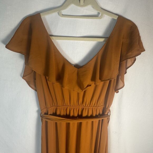 Baltic Born NWT Women's Size M Amber Brown Katya Ruffle Maxi Dress Short Sleeve - Picture 9 of 10